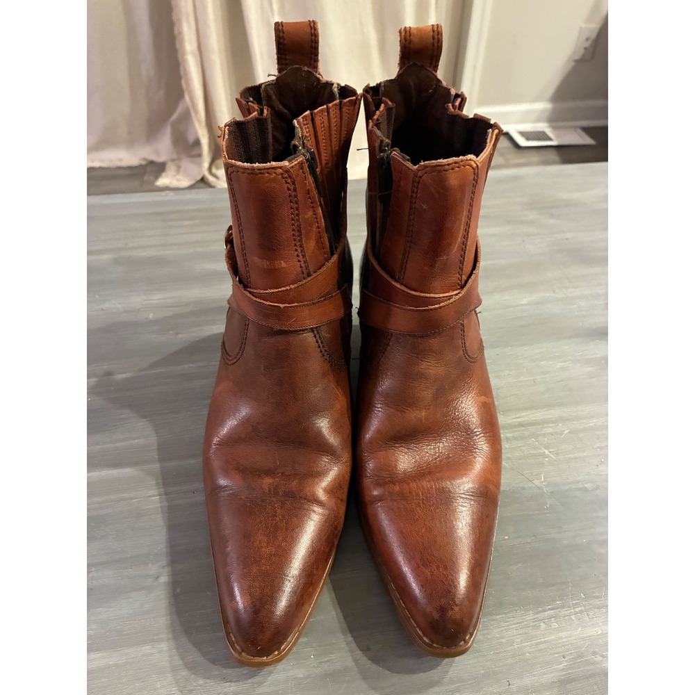 Hanover Vintage Mens Leather Western Ankle Boots Brown Pointed Toe Size 10